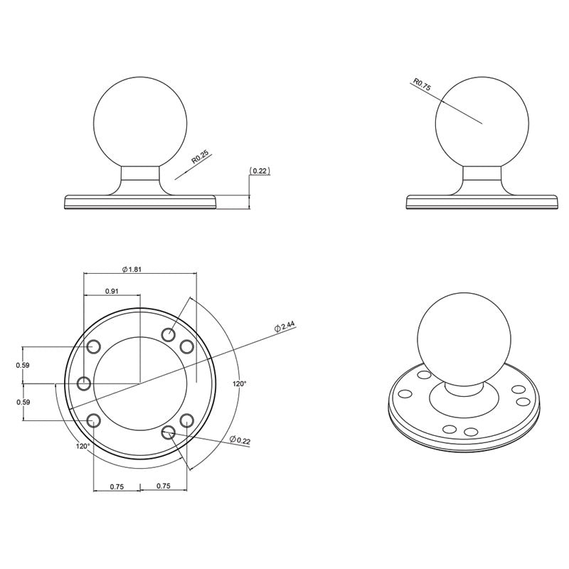 RAM 2.5" Round Base with 1.5" Ball